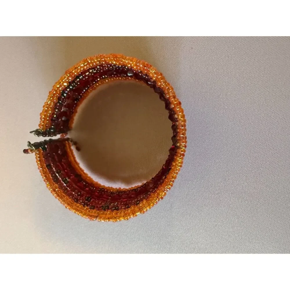 Multi-strand glass beaded wrap bracelet red orange